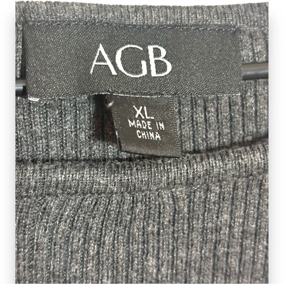 AGB Dark Gray Crewneck Long Sleeve Straight Zip Pocket Front Mini Sweater Dress - Picture 12 of 16